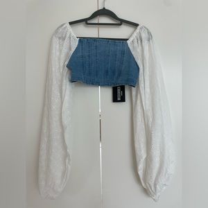 New with tags* Missguided Blue Denim and Broderie Milkmaid Top